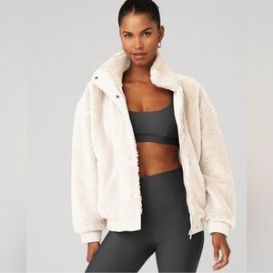 Alo Yoga Sherpa Varsity Jacket in Ivory
